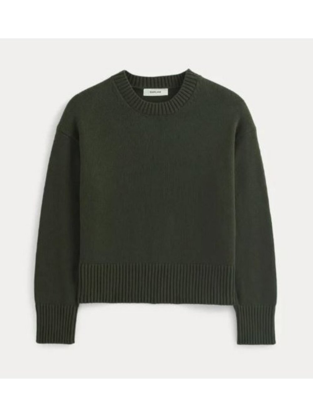 Everlane The Boxy Crew Sweater in Everyday Cotton Dark Green Size Medium NWT